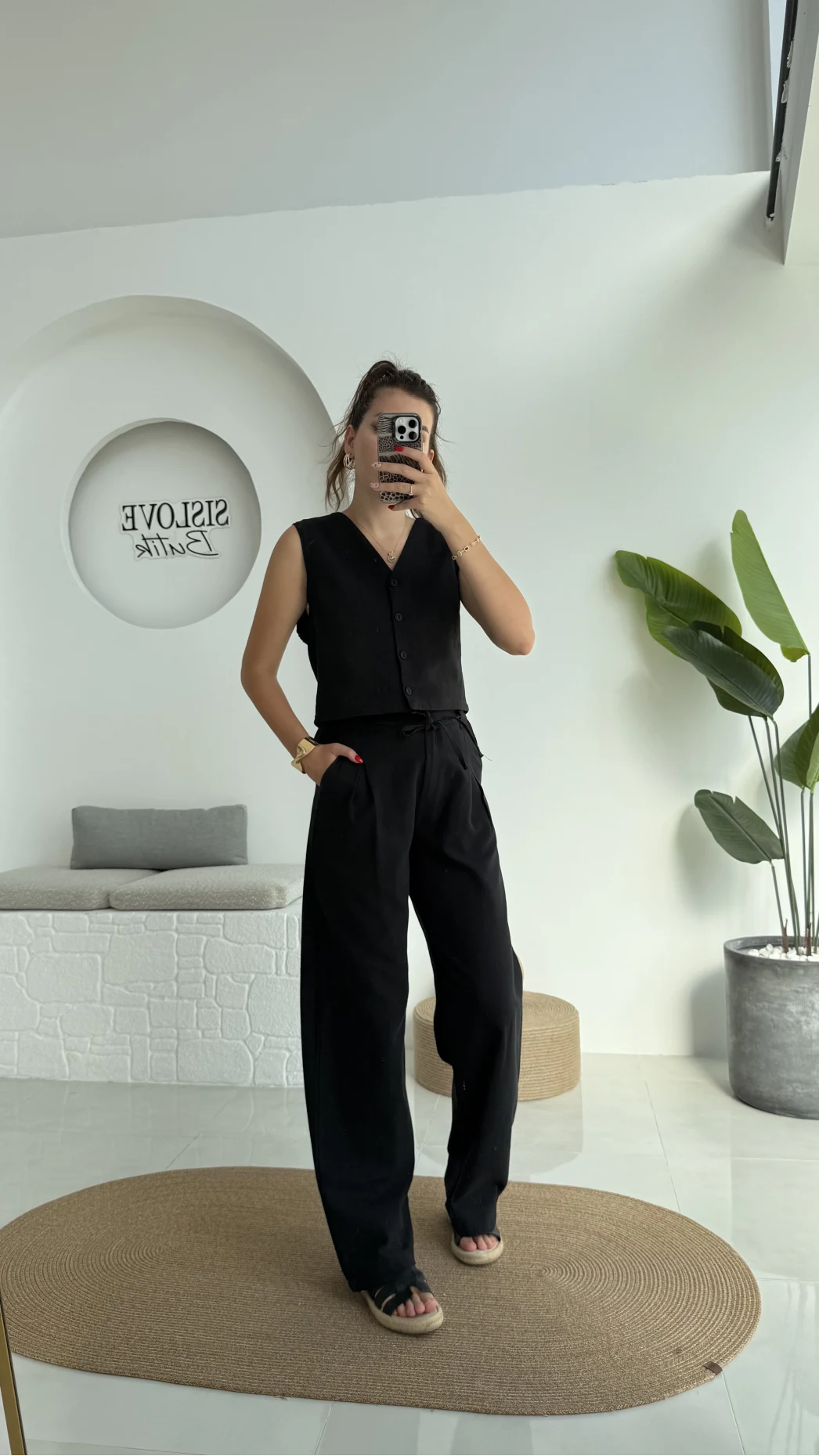 Zenya Yelek - İpli Pantolon Takım - Siyah