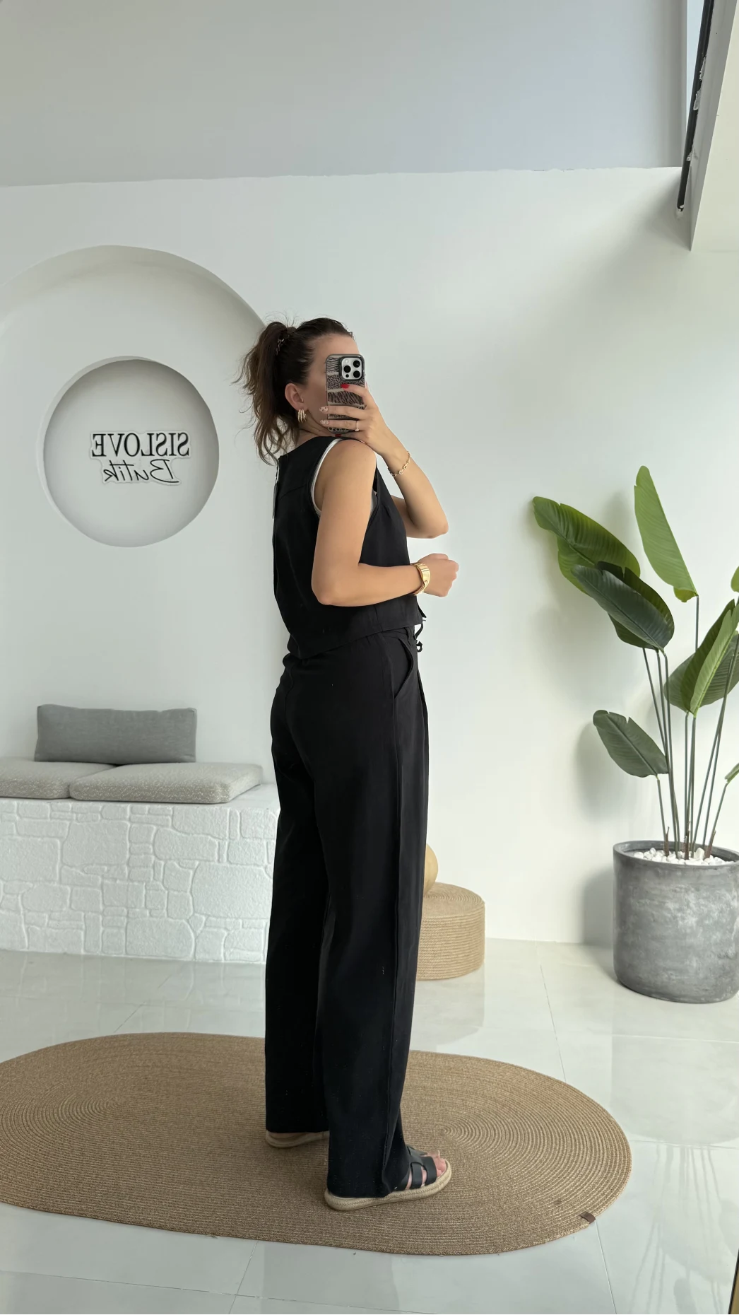 Zenya Yelek - İpli Pantolon Takım - Siyah