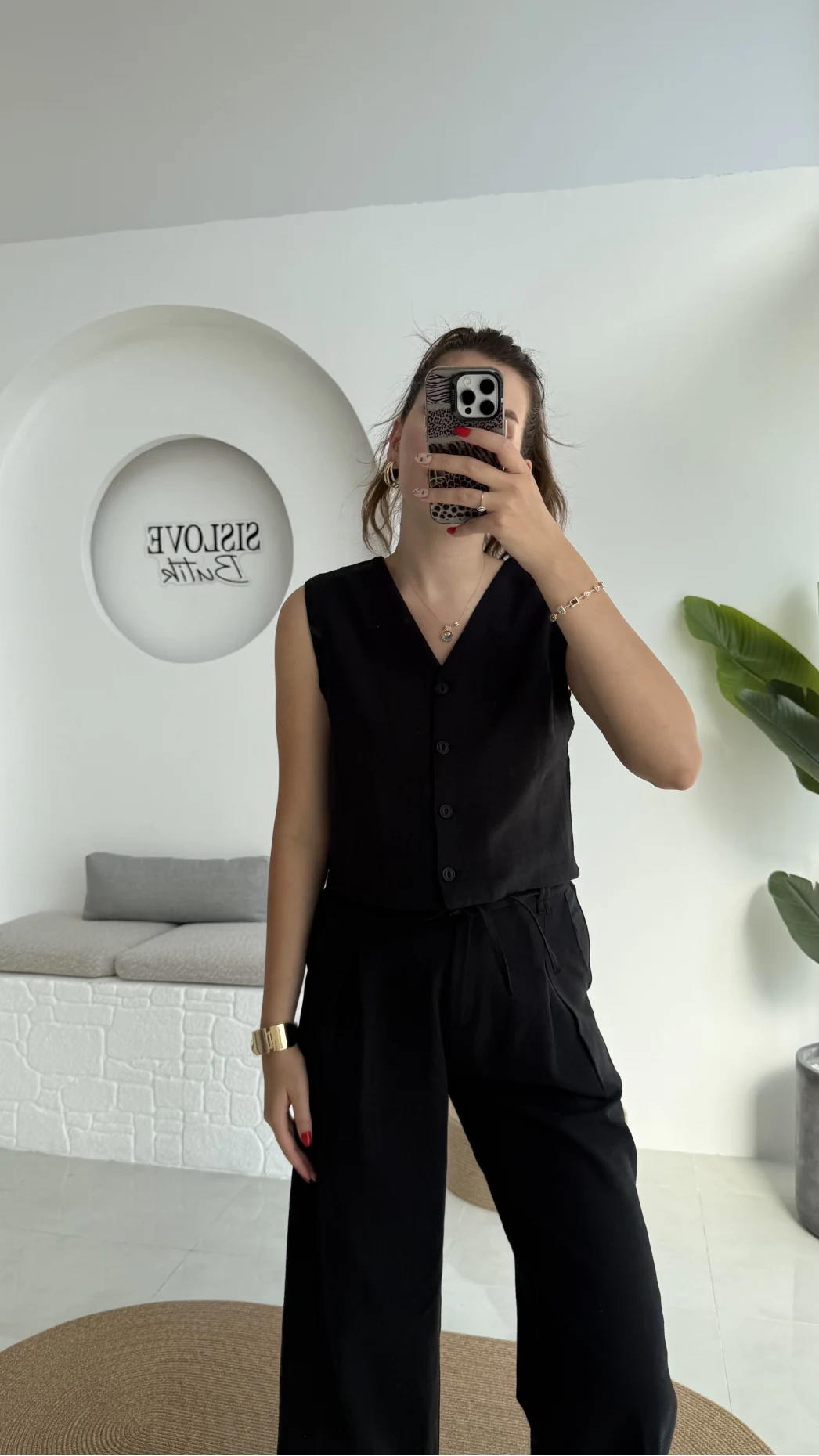 Zenya Yelek - İpli Pantolon Takım - Siyah