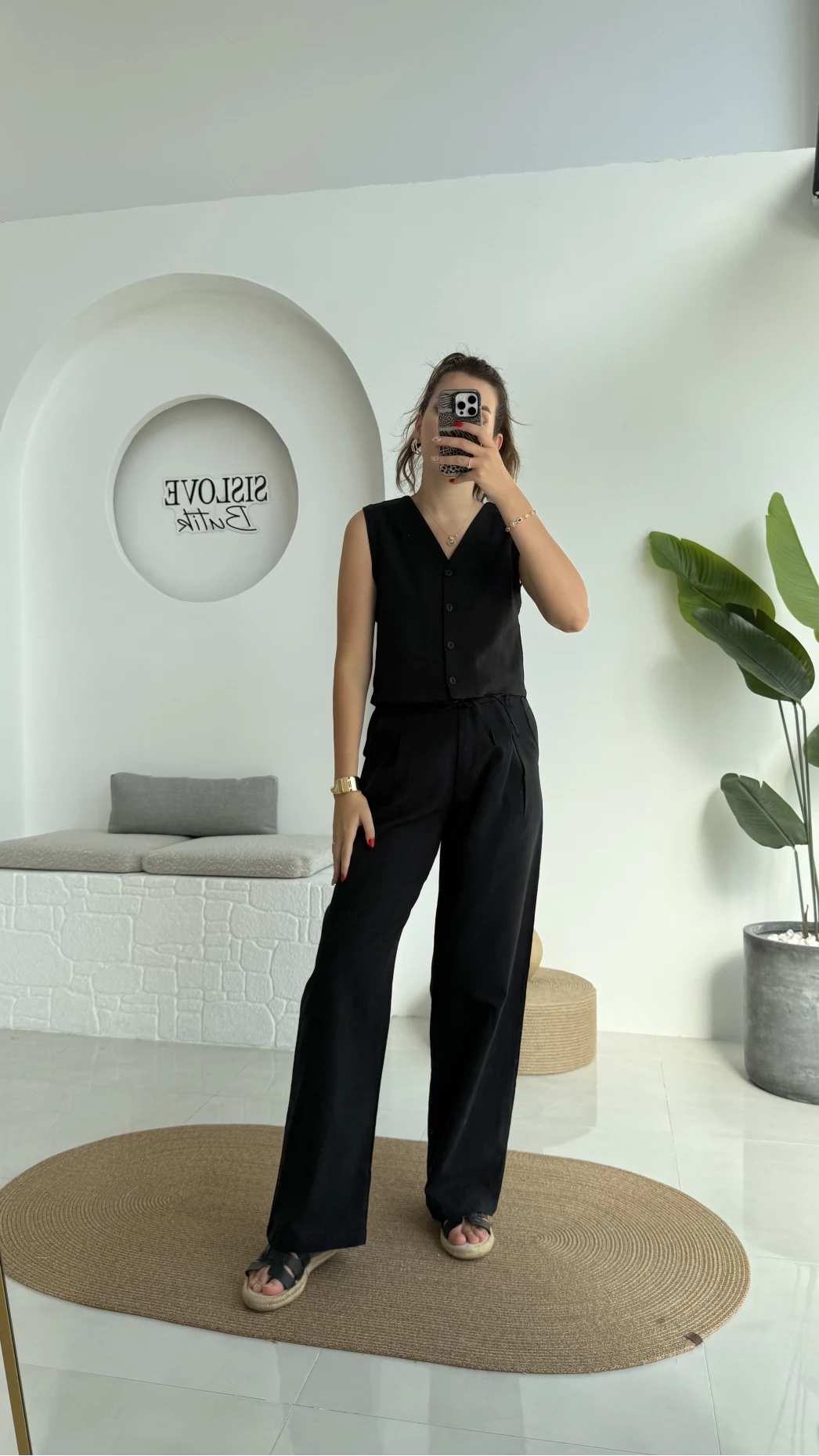 Zenya Yelek - İpli Pantolon Takım - Siyah