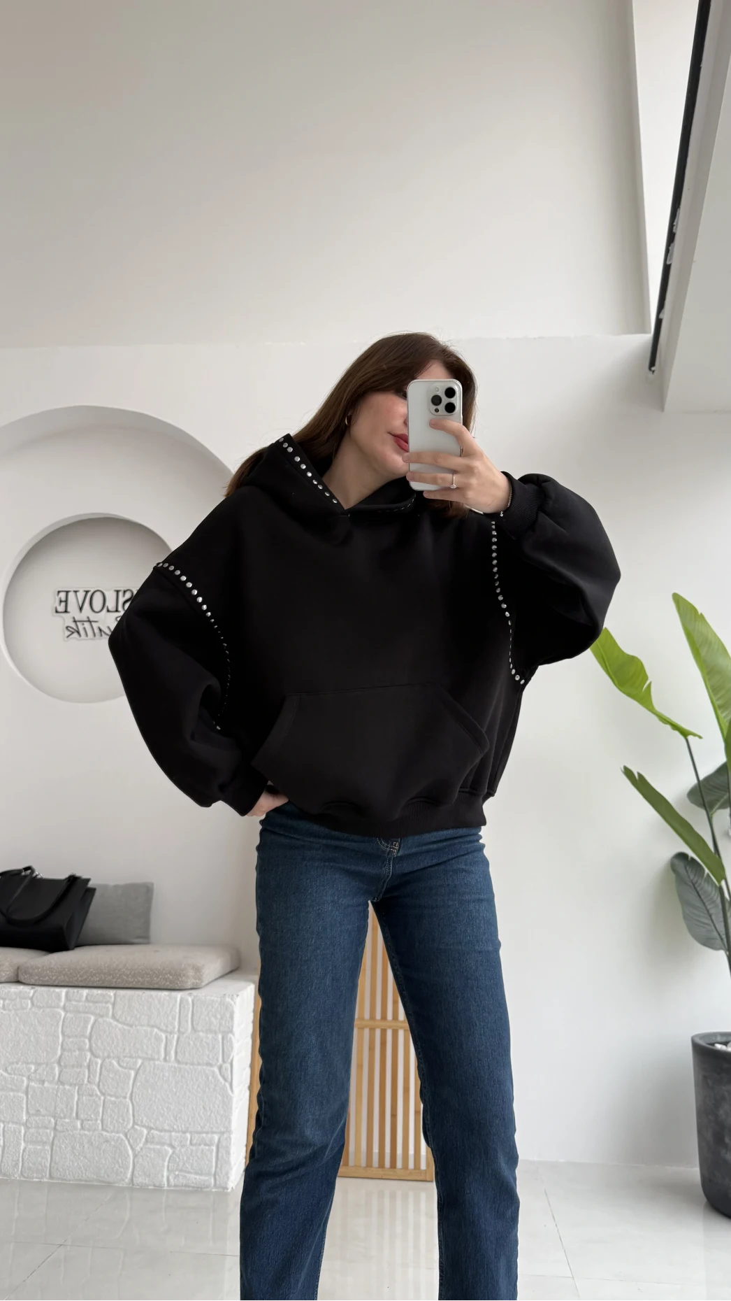 Zımba Detaylı Kapüşonlu Sweatshirt - Siyah