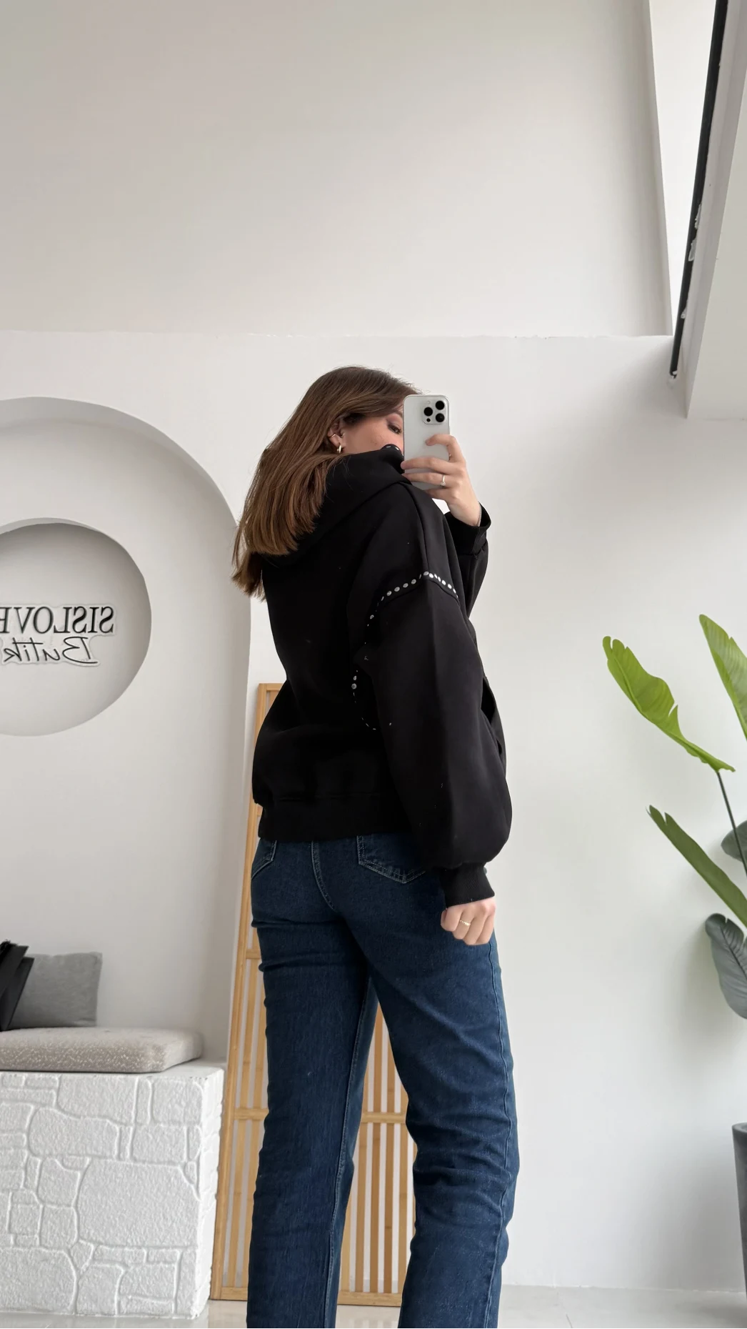 Zımba Detaylı Kapüşonlu Sweatshirt - Siyah