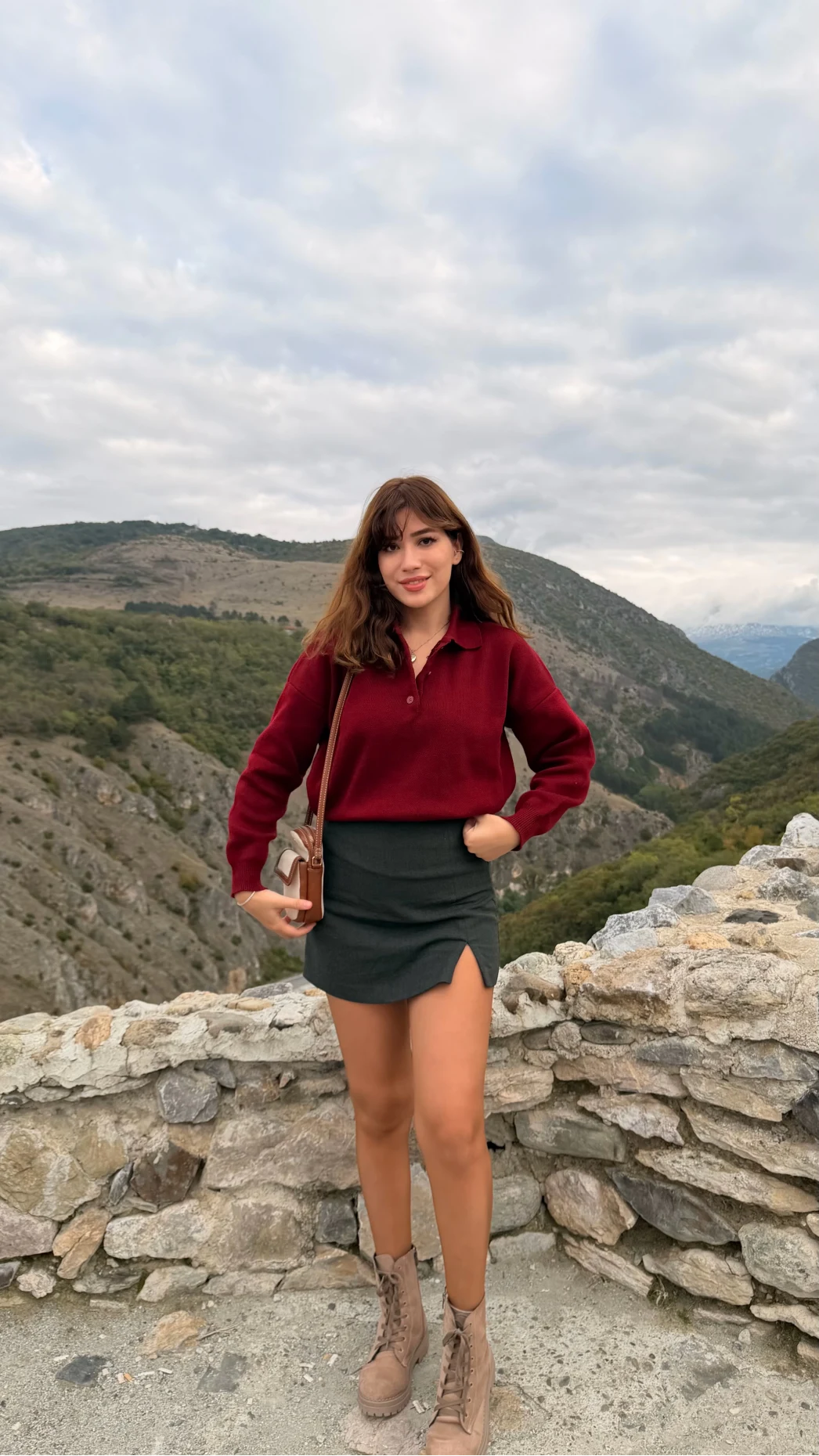 Zoey Polo Yaka Düğmeli Kazak - Bordo - Kod: 34100