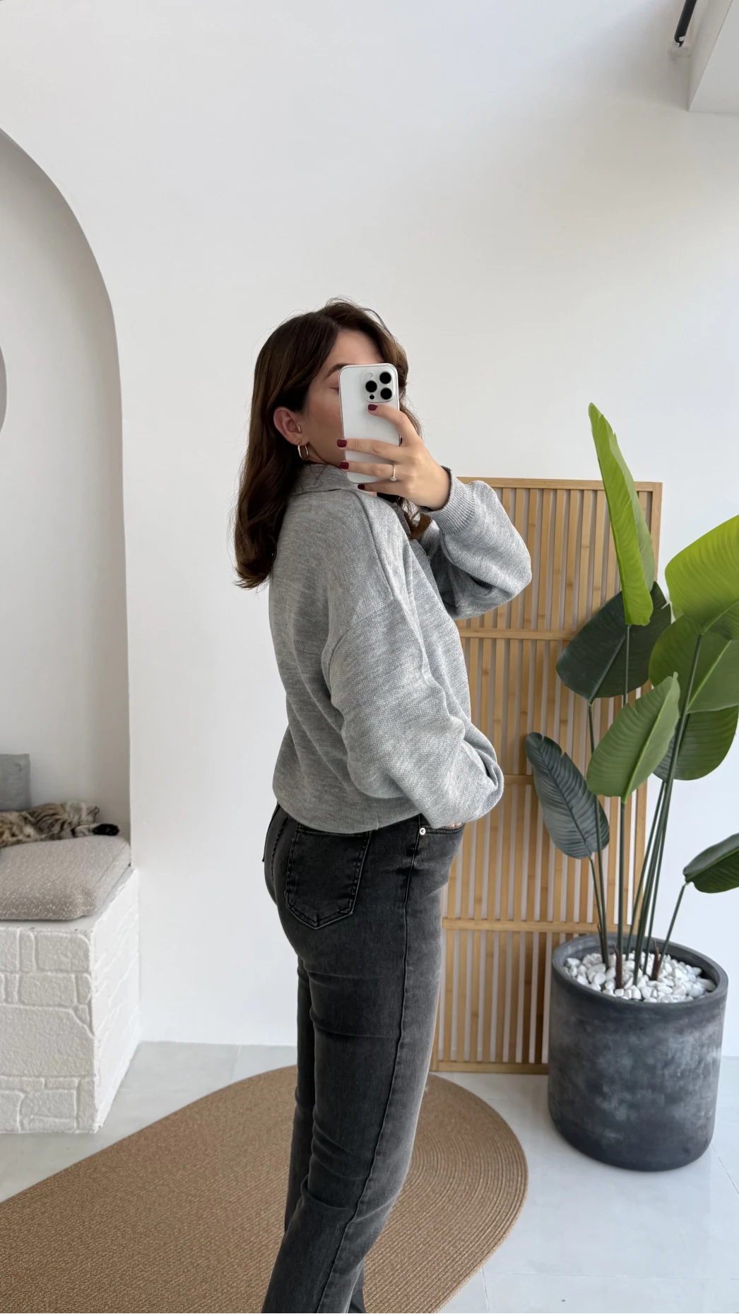 Zoey Polo Yaka Düğmeli Kazak - Gri - Kod: 34100