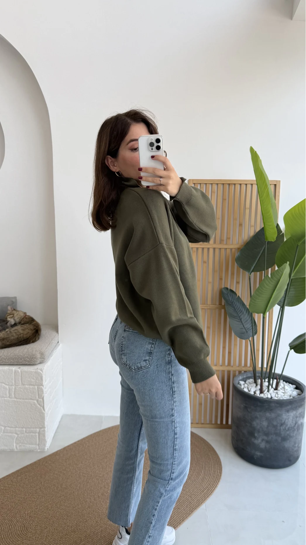 Zoey Polo Yaka Düğmeli Kazak - Haki - Kod: 34100