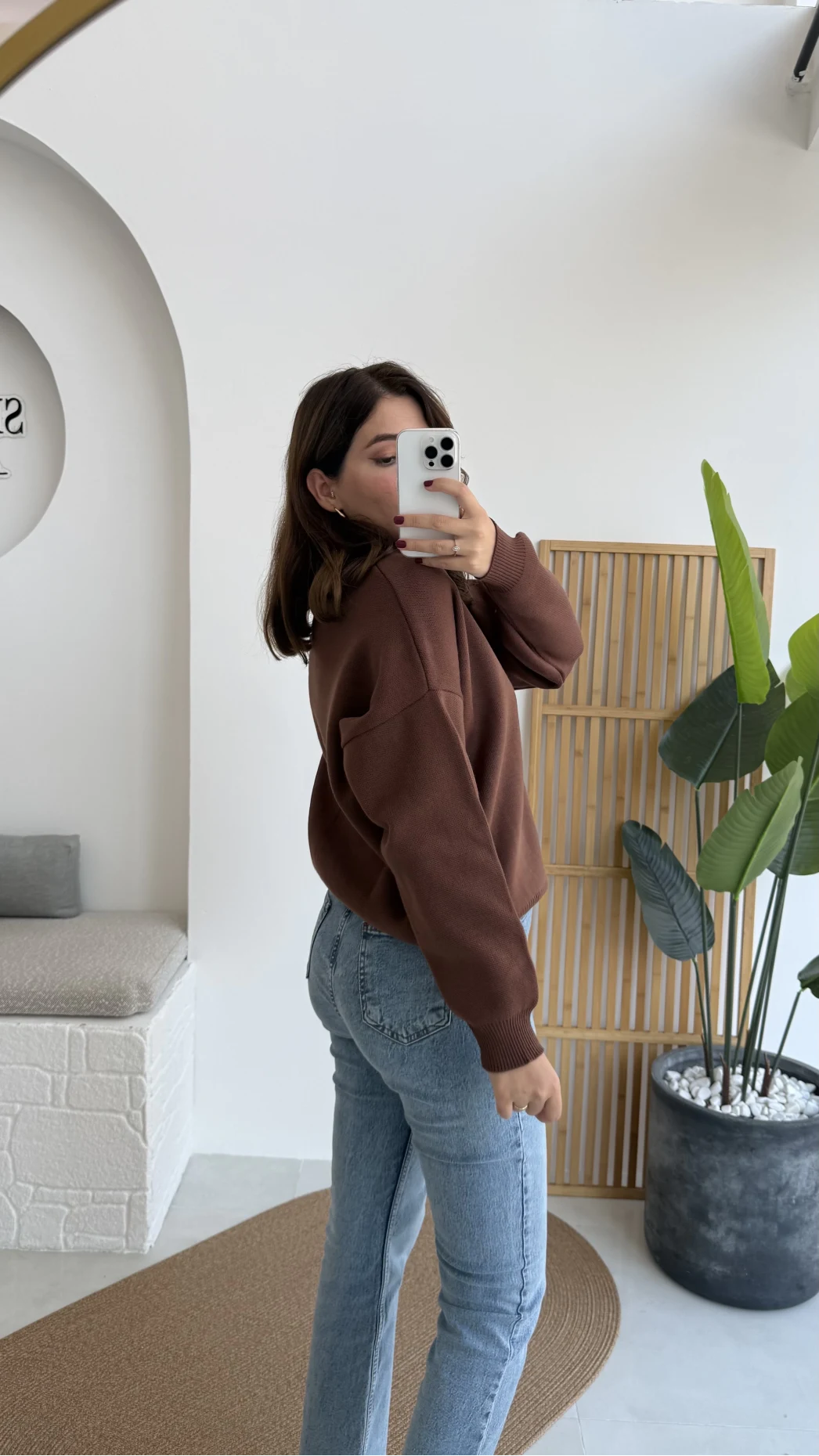 Zoey Polo Yaka Düğmeli Kazak - Kahverengi - Kod: 34100