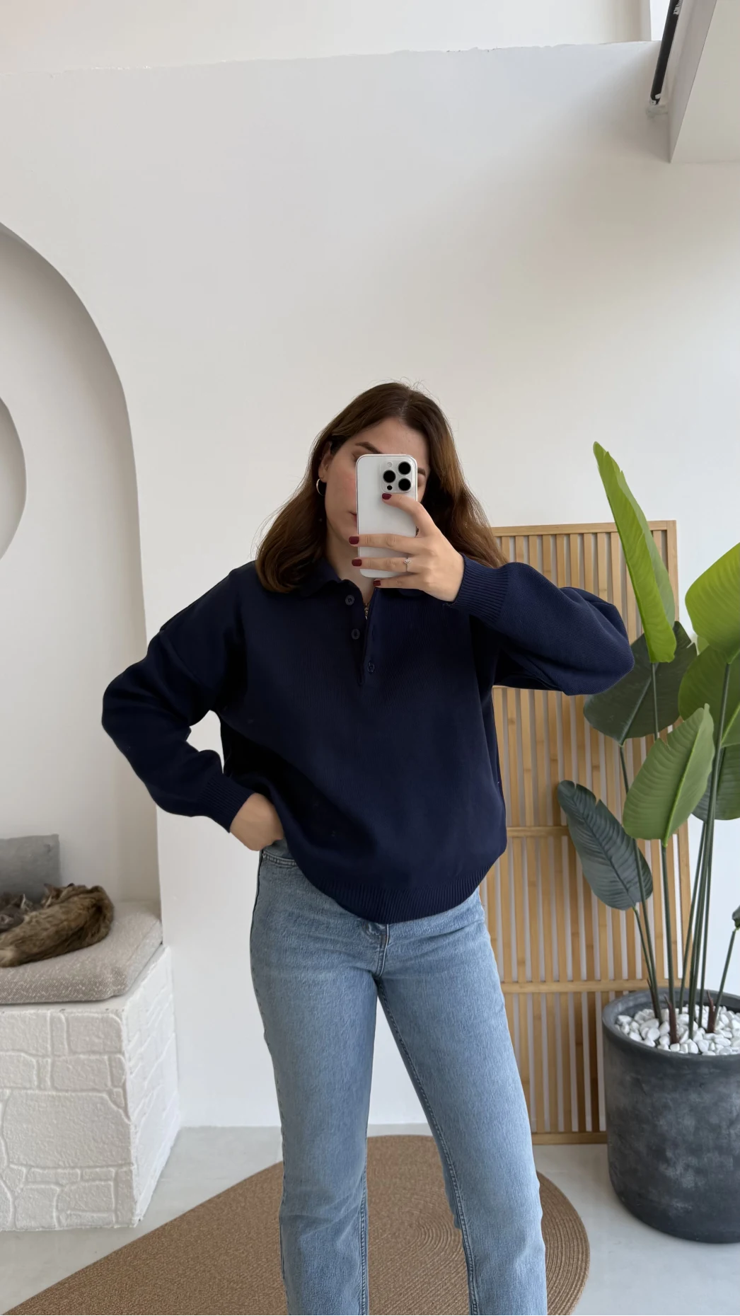 Zoey Polo Yaka Düğmeli Kazak - Lacivert - Kod: 34100