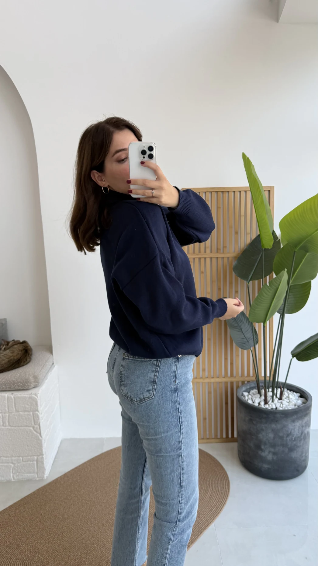 Zoey Polo Yaka Düğmeli Kazak - Lacivert - Kod: 34100