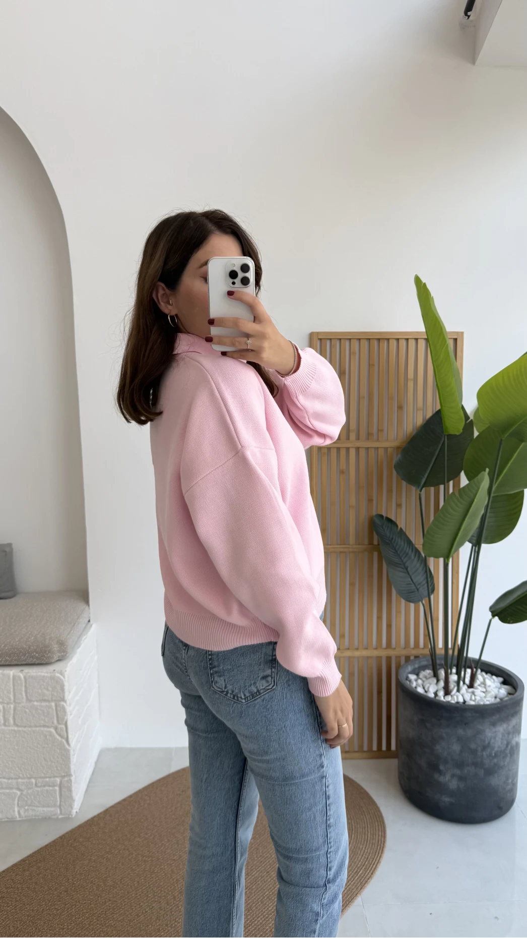 Zoey Polo Yaka Düğmeli Kazak - Pembe - Kod: 34100