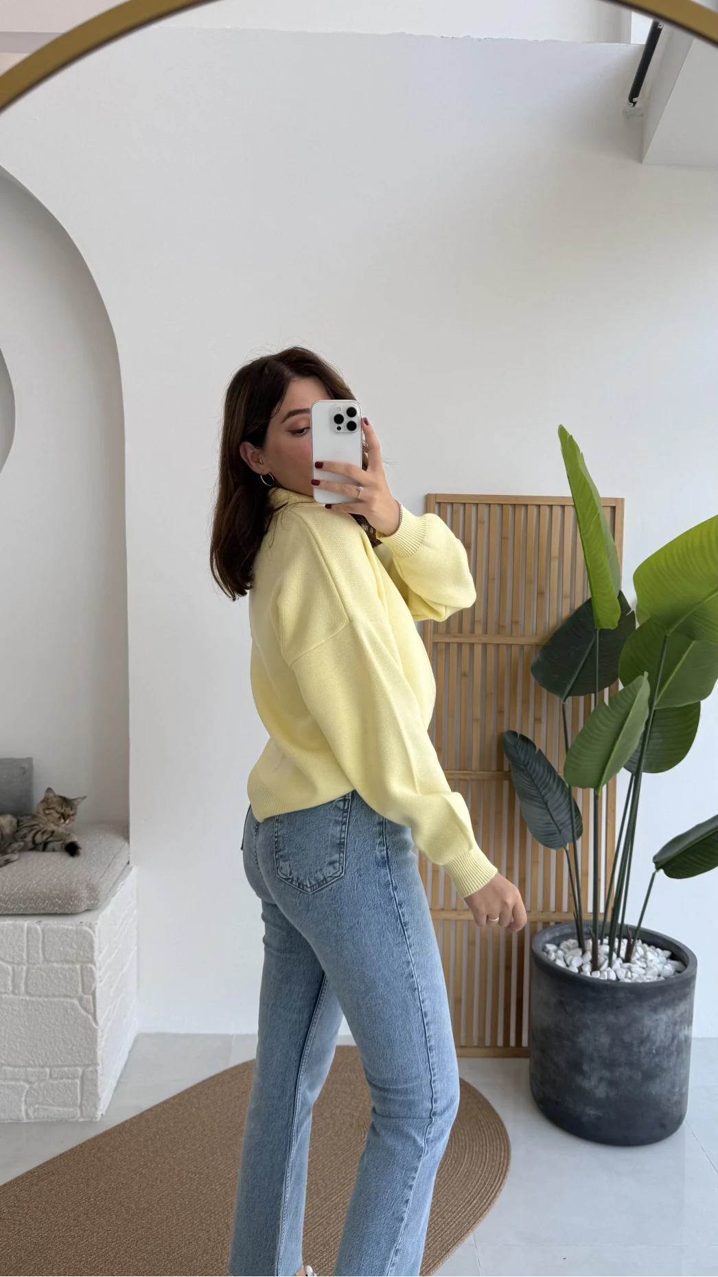 Zoey Polo Yaka Düğmeli Kazak - Sarı - Kod: 34100