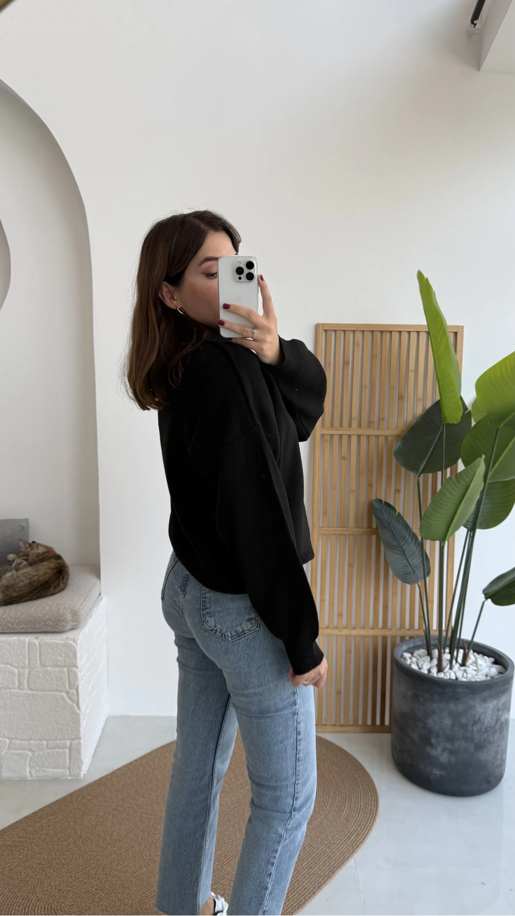 Zoey Polo Yaka Düğmeli Kazak - Siyah - Kod: 34100