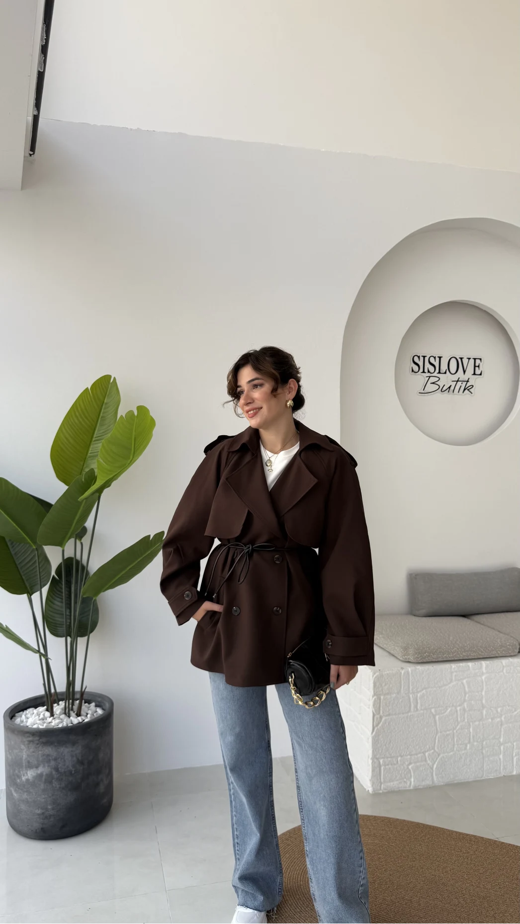 Zoya Deri İpli Kısa Trençkot - Acı Kahve - Kod: 7488