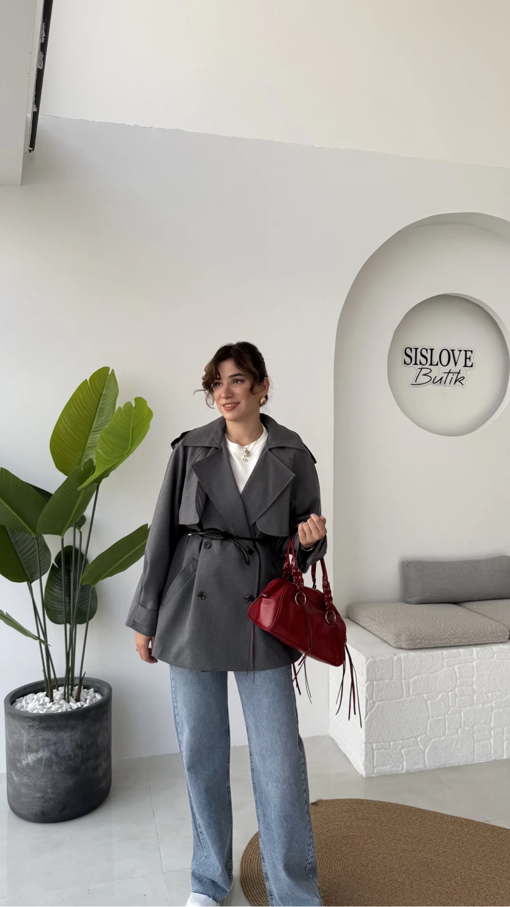 Zoya Deri İpli Kısa Trençkot - Antrasit - Kod: 7488