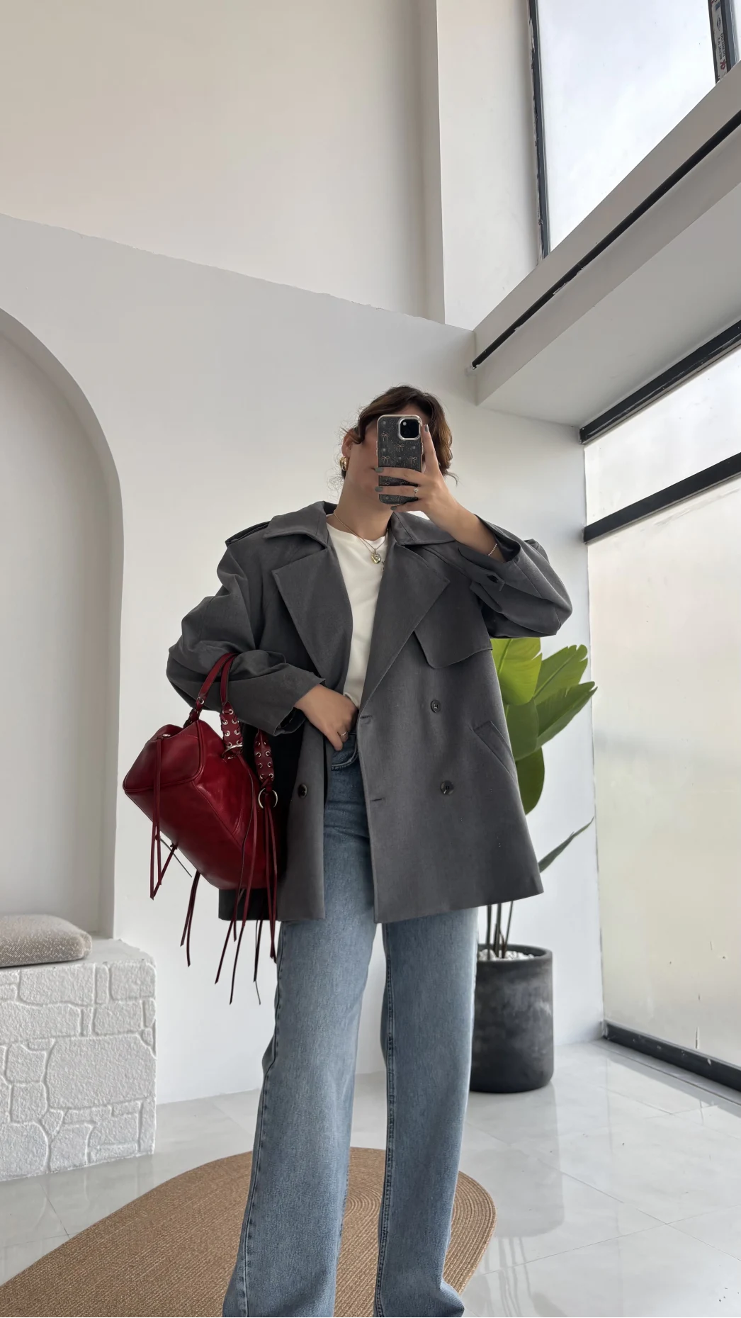 Zoya Deri İpli Kısa Trençkot - Antrasit - Kod: 7488