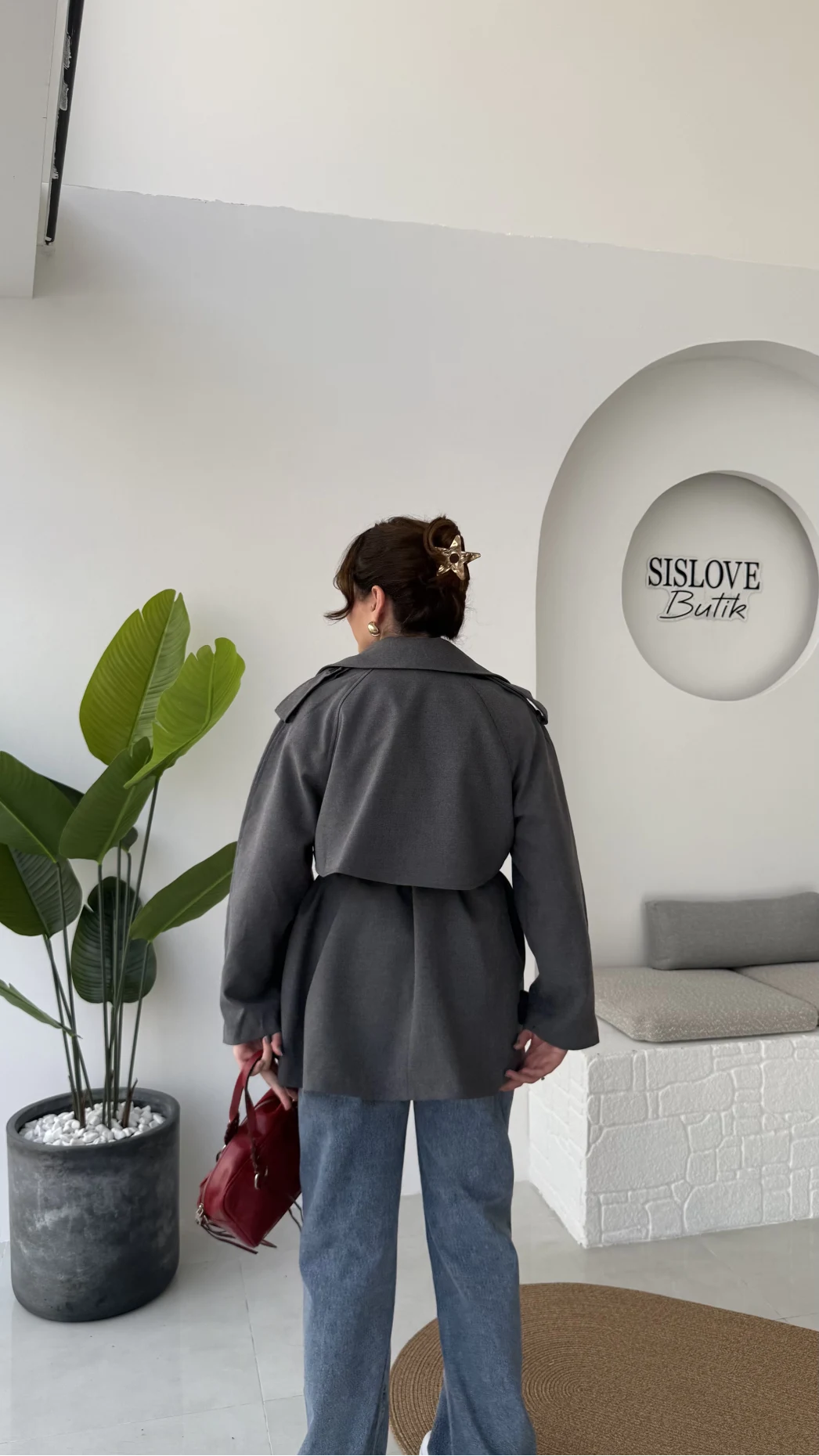 Zoya Deri İpli Kısa Trençkot - Antrasit - Kod: 7488