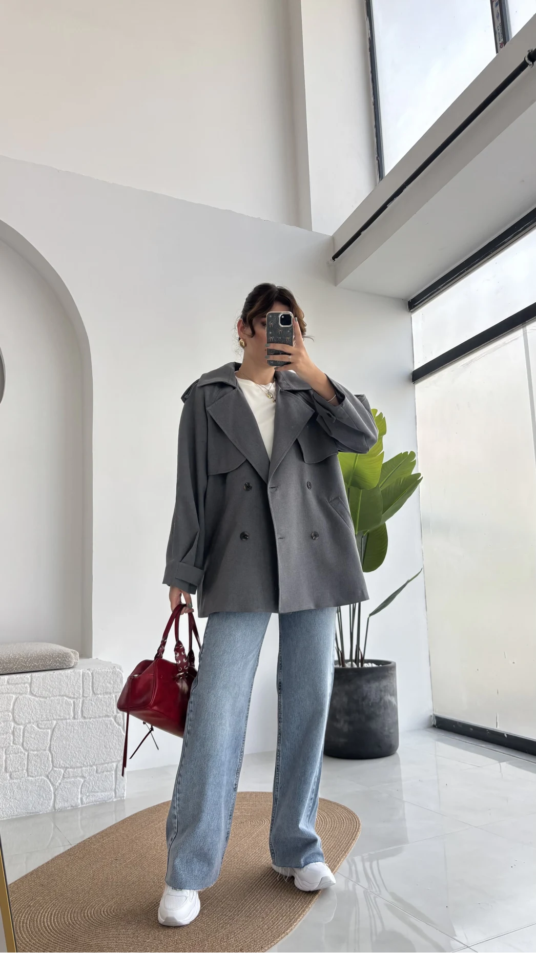 Zoya Deri İpli Kısa Trençkot - Antrasit - Kod: 7488