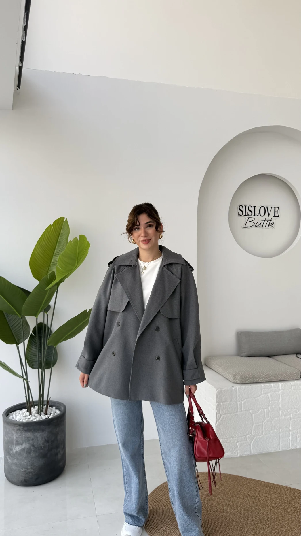 Zoya Deri İpli Kısa Trençkot - Antrasit - Kod: 7488