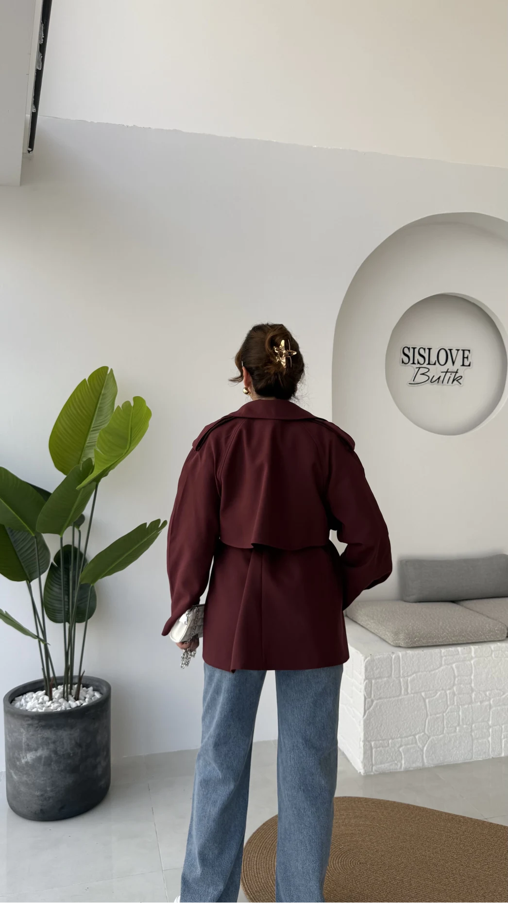 Zoya Deri İpli Kısa Trençkot - Bordo - Kod: 7488