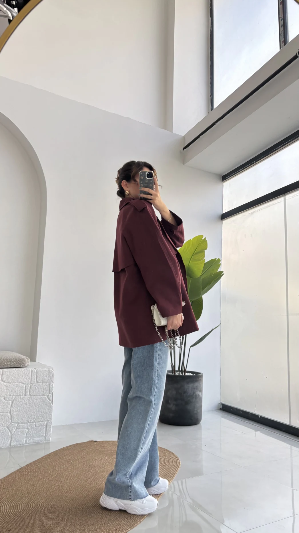 Zoya Deri İpli Kısa Trençkot - Bordo - Kod: 7488