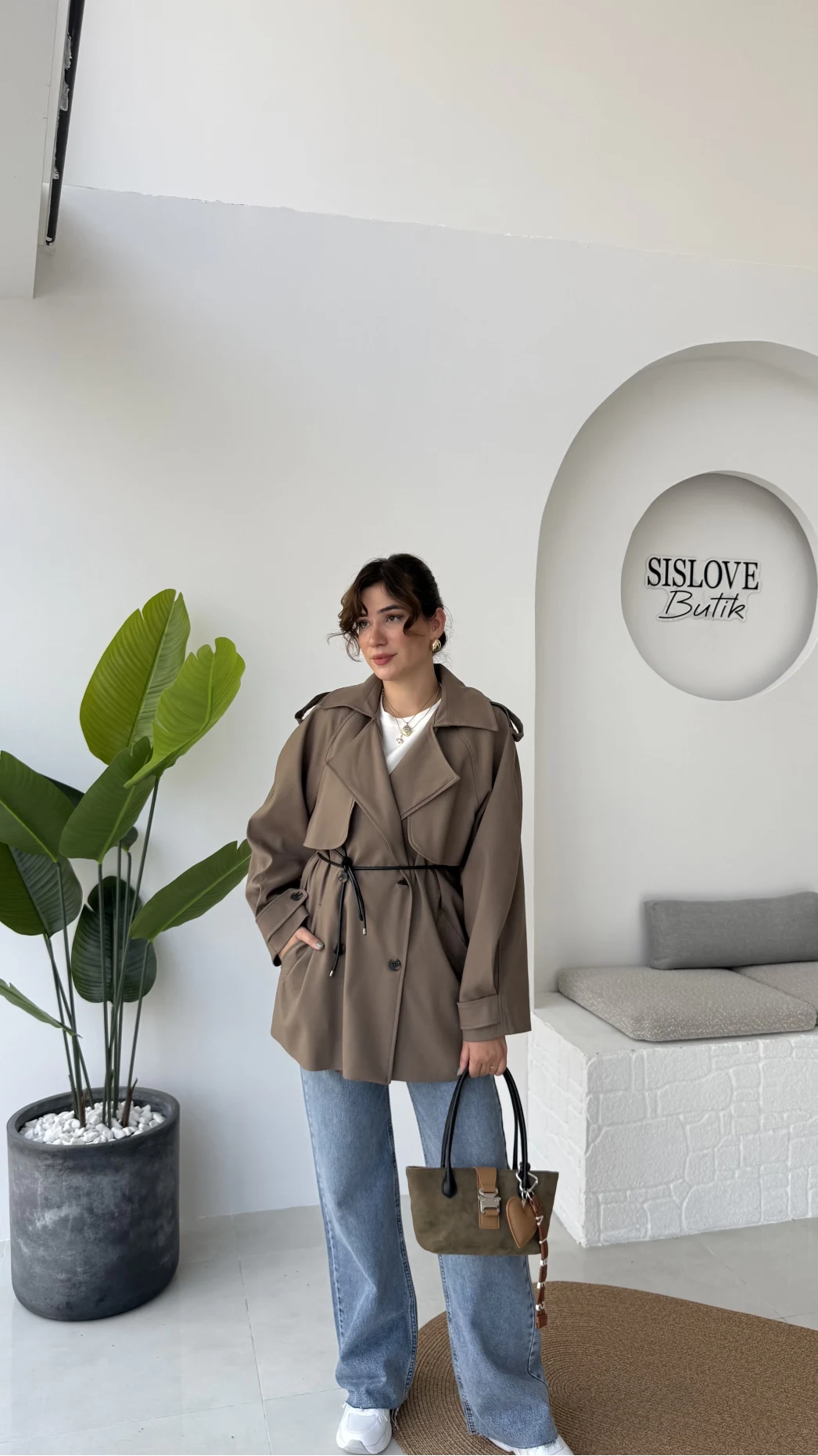 Zoya Deri İpli Kısa Trençkot - Haki Tonları - Kod: 7488