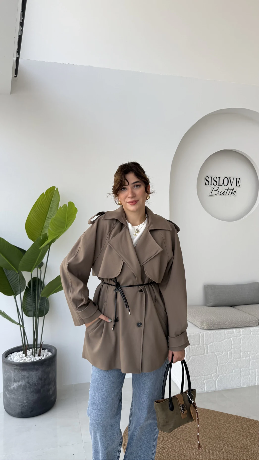 Zoya Deri İpli Kısa Trençkot - Haki Tonları - Kod: 7488