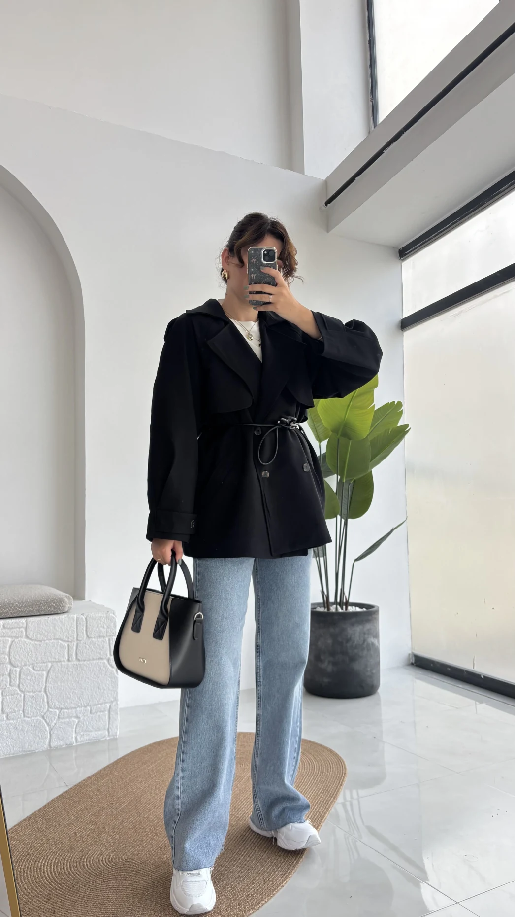 Zoya Deri İpli Kısa Trençkot - Siyah - Kod: 7488