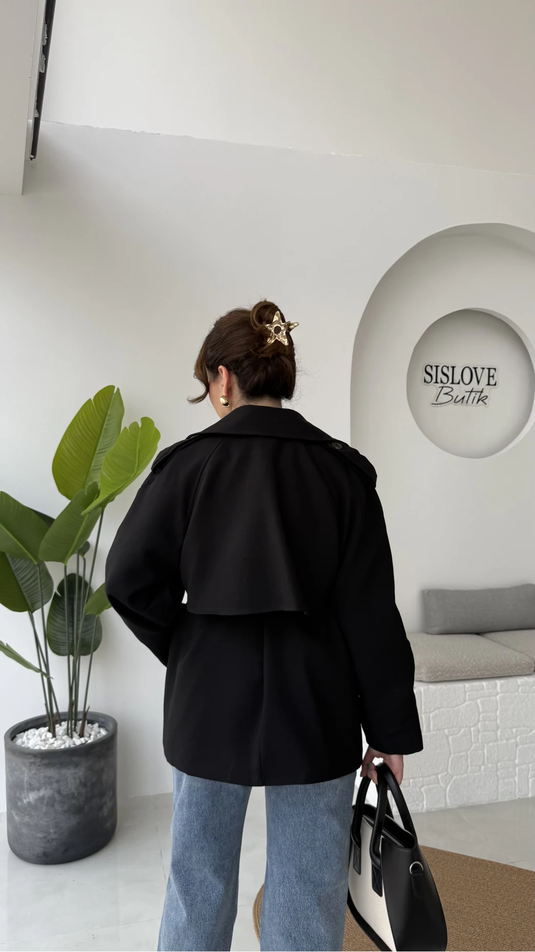 Zoya Deri İpli Kısa Trençkot - Siyah - Kod: 7488