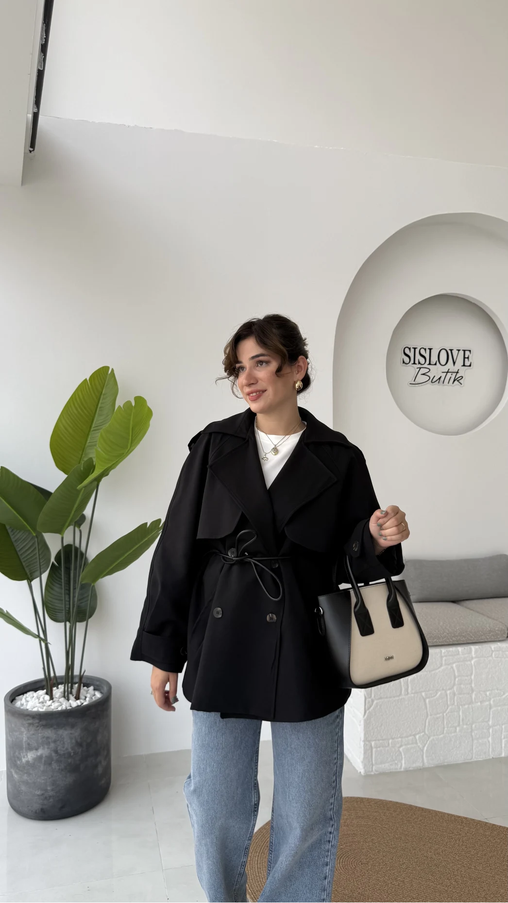 Zoya Deri İpli Kısa Trençkot - Siyah - Kod: 7488