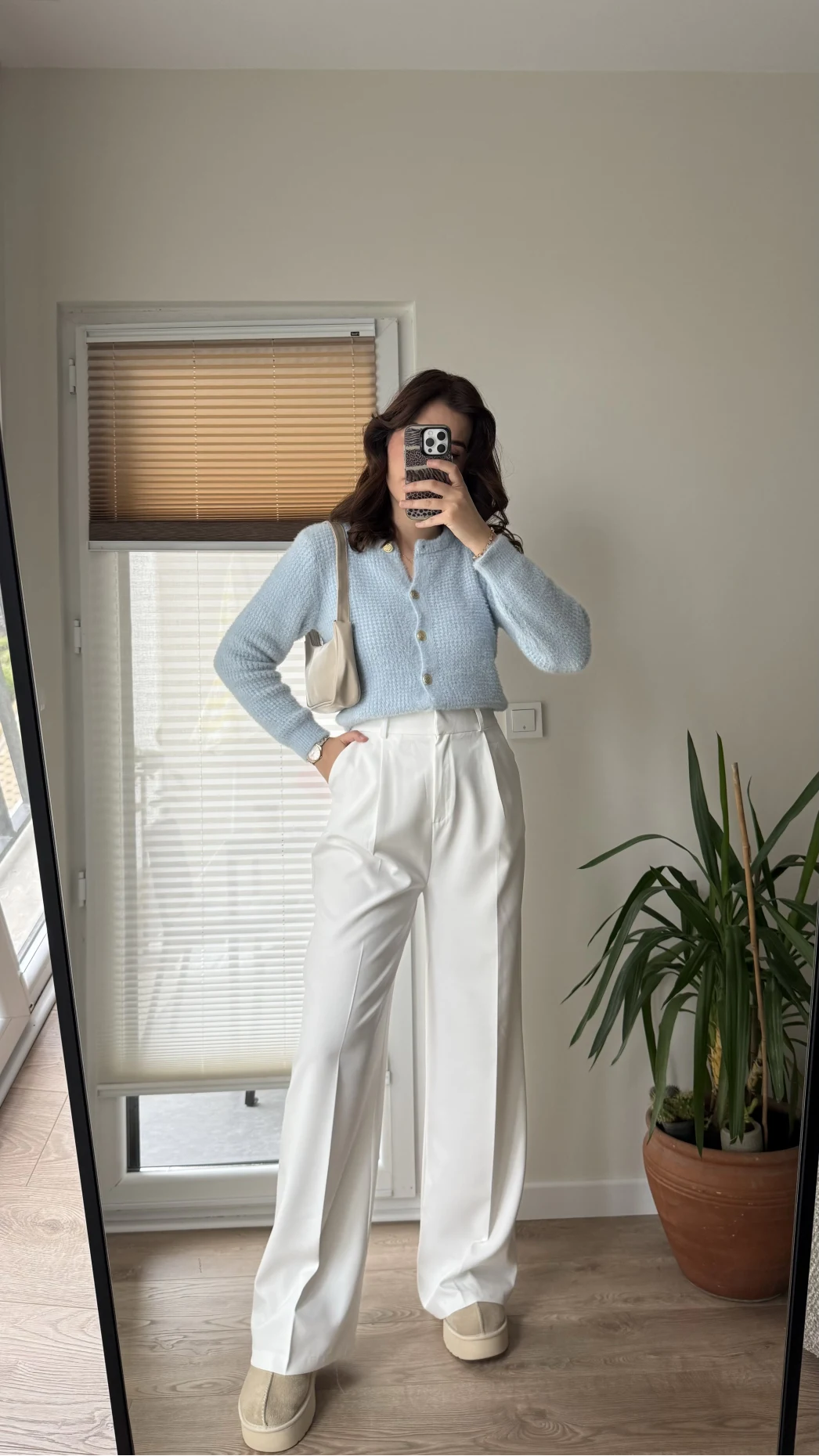 Zr Kumaş Palazzo Pantolon Beyaz