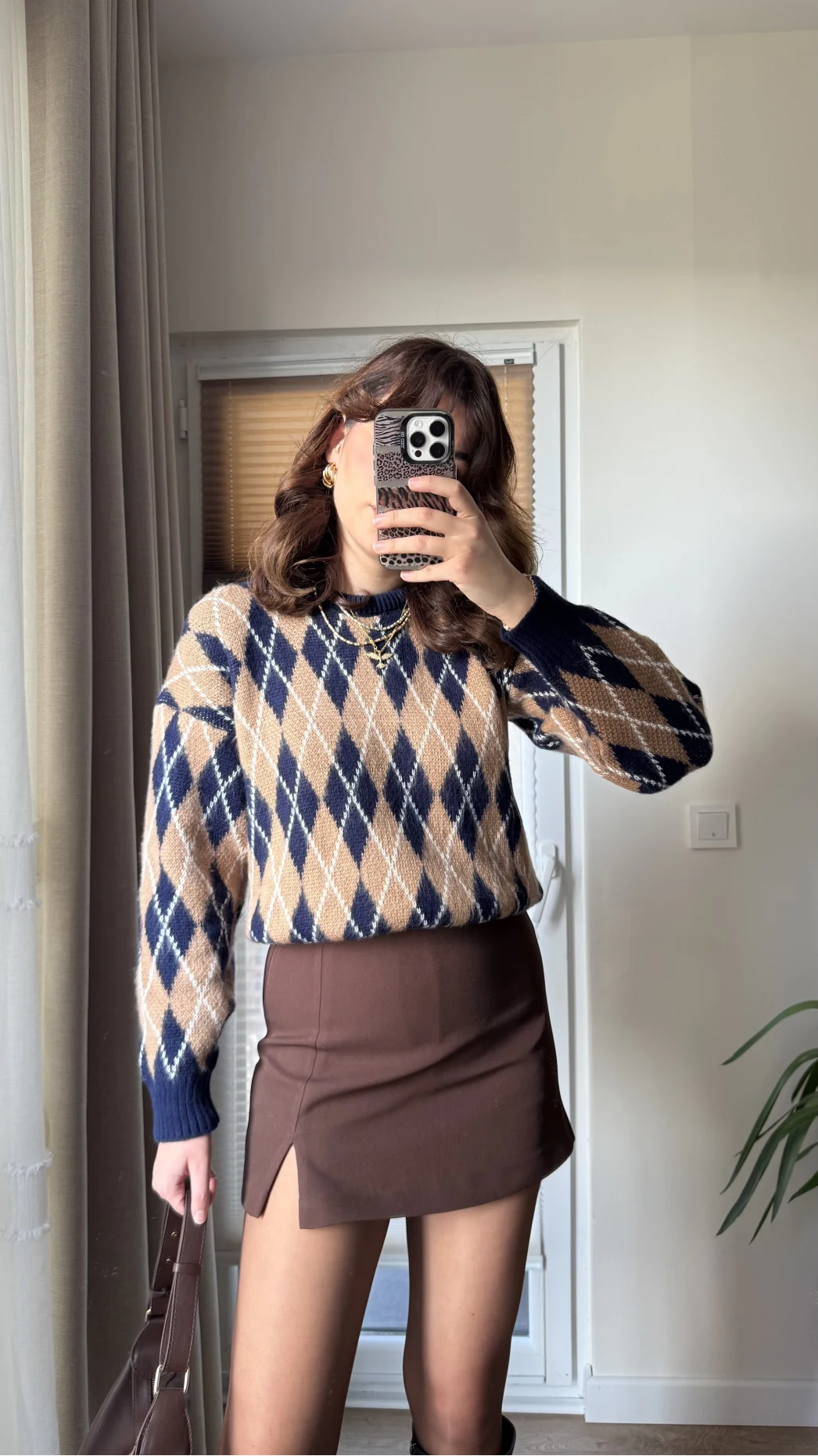 Lara Mini Yırtmaçlı Şort Etek Acı Kahve