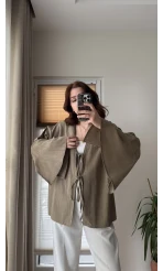 %100 Pamuk Ham Keten Kumaş Kimono Haki