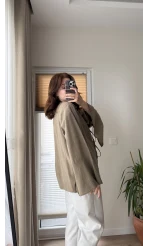 %100 Pamuk Ham Keten Kumaş Kimono Haki