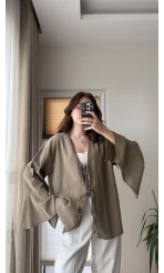%100 Pamuk Ham Keten Kumaş Kimono Haki