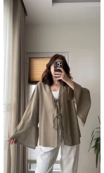 %100 Pamuk Ham Keten Kumaş Kimono Haki