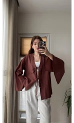 %100 Pamuk Ham Keten Kumaş Kimono Kiremit