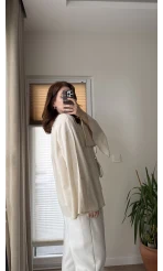 %100 Pamuk Ham Keten Kumaş Kimono Krem