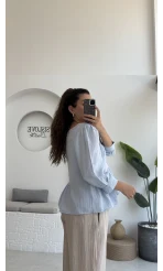 1034 - Freesia Dantel Detay Müslin Bluz - Bebe Mavisi