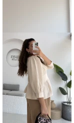 1034 - Freesia Dantel Detay Müslin Bluz - Taş