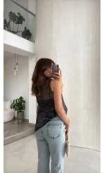 14 TEMMUZ KARGOLAMA - İçi Askılı Body Pullu Bluz - Siyah - Kod: 1115