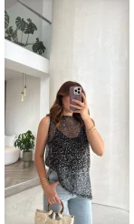14 TEMMUZ KARGOLAMA - İçi Askılı Body Pullu Bluz - Siyah - Kod: 1115
