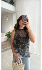 14 TEMMUZ KARGOLAMA - İçi Askılı Body Pullu Bluz - Siyah - Kod: 1115