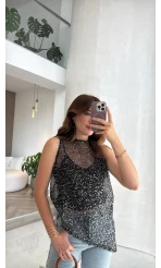 14 TEMMUZ KARGOLAMA - İçi Askılı Body Pullu Bluz - Siyah - Kod: 1115