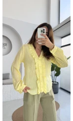 2118 - Aisha Uzun Kollu Fırfır Detay Gömlek - Sarı