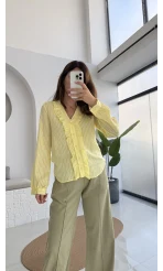 2118 - Aisha Uzun Kollu Fırfır Detay Gömlek - Sarı