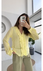 2118 - Aisha Uzun Kollu Fırfır Detay Gömlek - Sarı