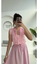 2119 - Julie Sıfır Kol Fırfırlı Gömlek - Pembe