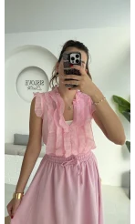 2119 - Julie Sıfır Kol Fırfırlı Gömlek - Pembe