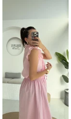 2119 - Julie Sıfır Kol Fırfırlı Gömlek - Pembe