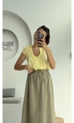 2119 - Julie Sıfır Kol Fırfırlı Gömlek - Sarı