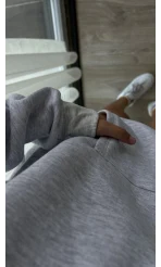 3 İplik Kapüşonlu İçi Polarlı Sweat Gri